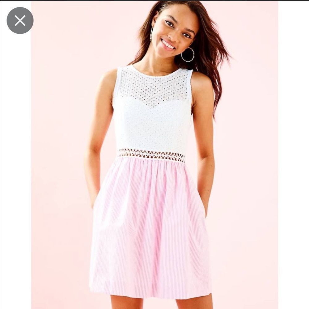 Lilly Pulitzer Alivia Sleeveless Mini Dress in Havana Pink Seersucker 6